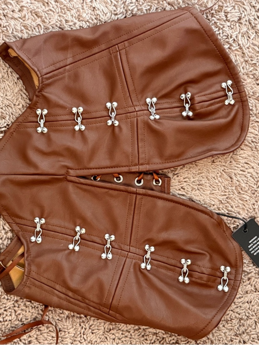Fashion Nova Brown Faux Leather Hook-Front Crop Top